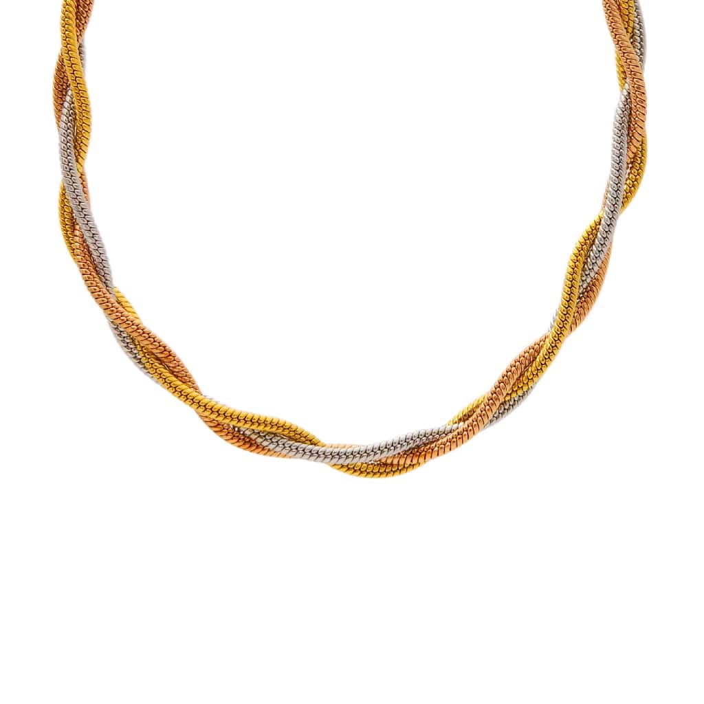 Trio Tangle – Three-Tone Twisted Elegance Chain