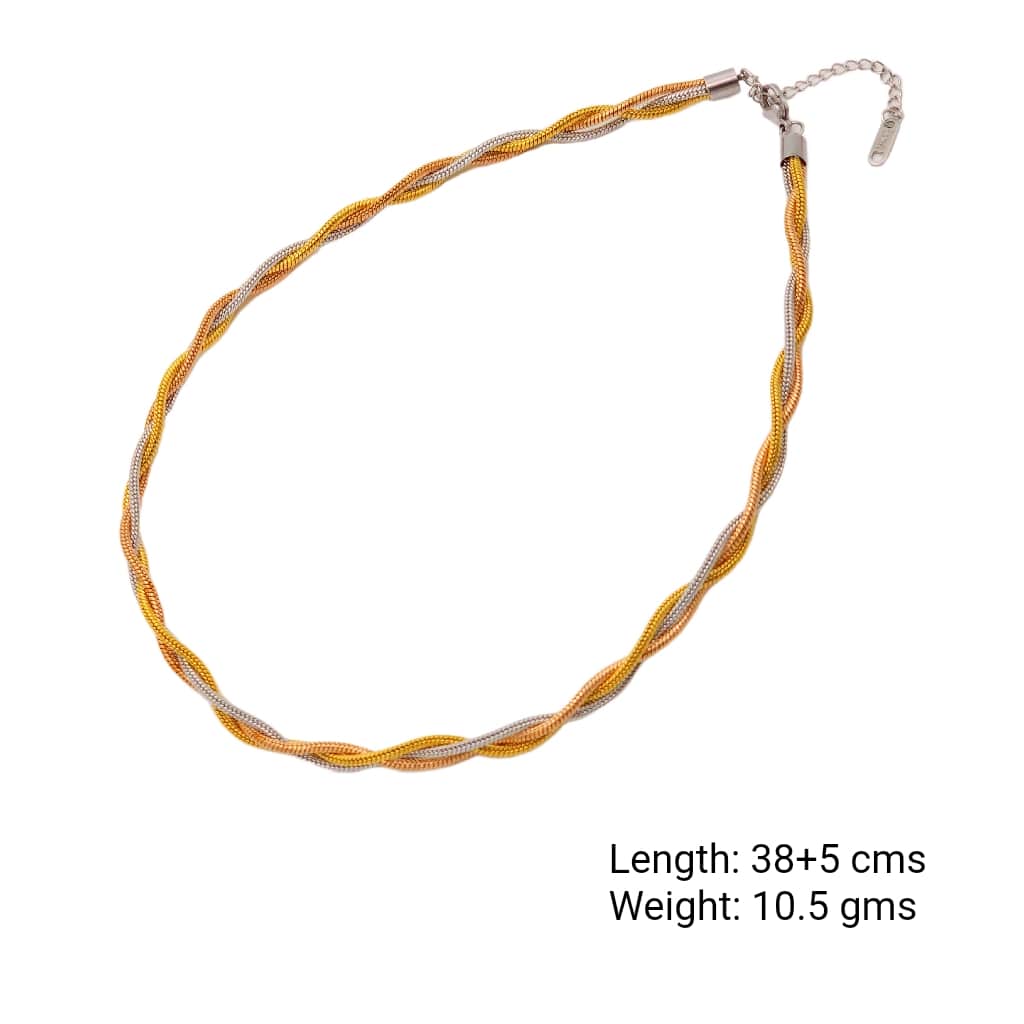 Trio Tangle – Three-Tone Twisted Elegance Chain