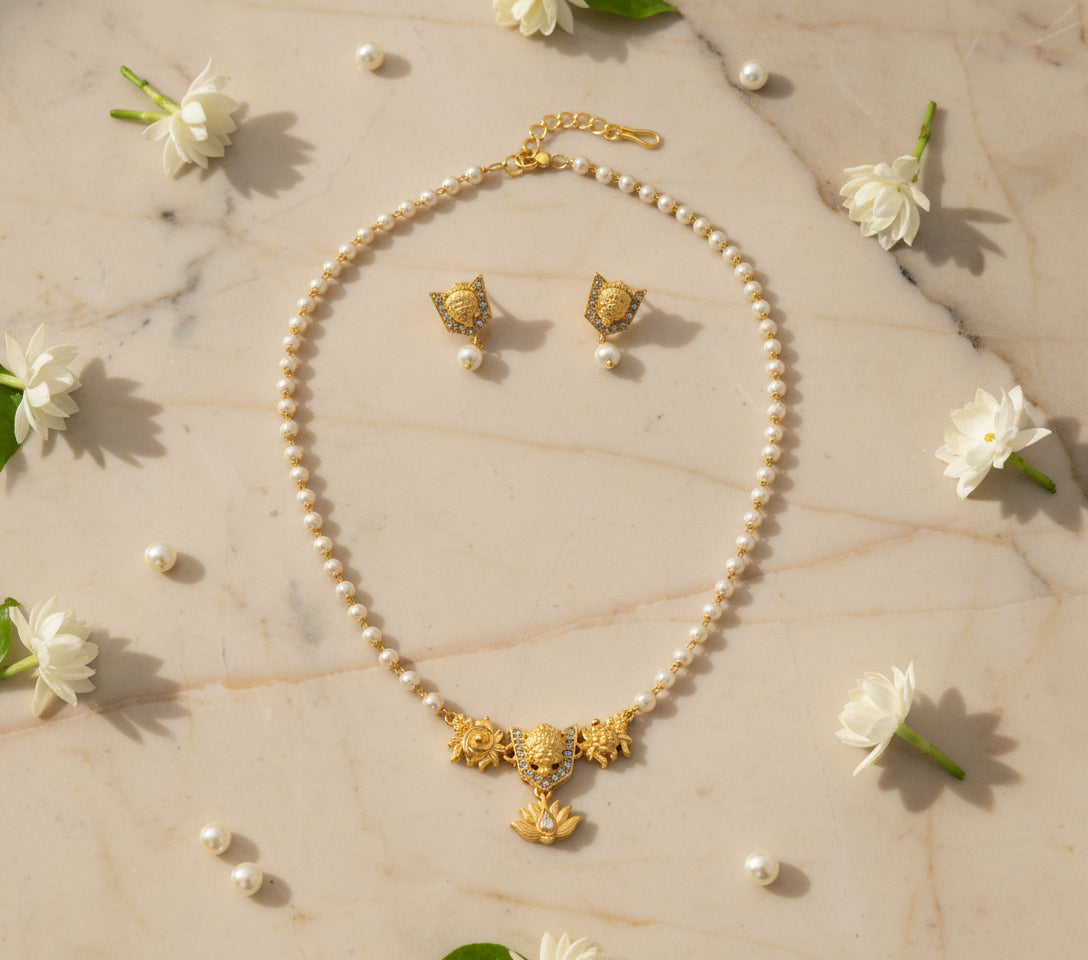 Vaibhavi Pearl Lakshmi Necklace Set