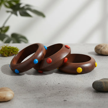 EarthBeat – Sheesham Wood Bangles with Color Beads (Set of 3)