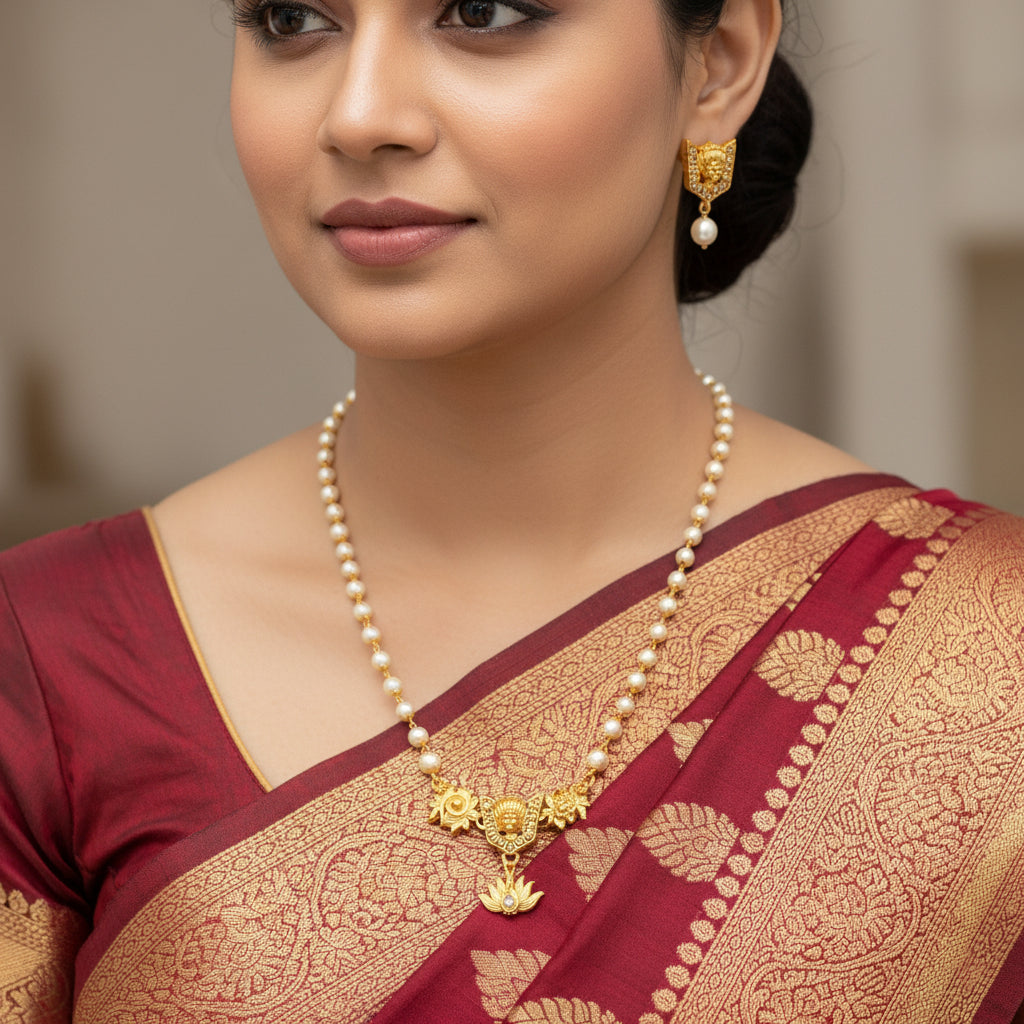 Vaibhavi Pearl Lakshmi Necklace Set