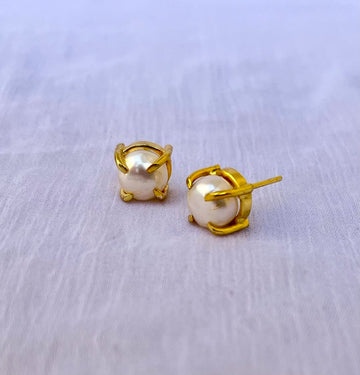 Crescent Clasp Pearl Studs