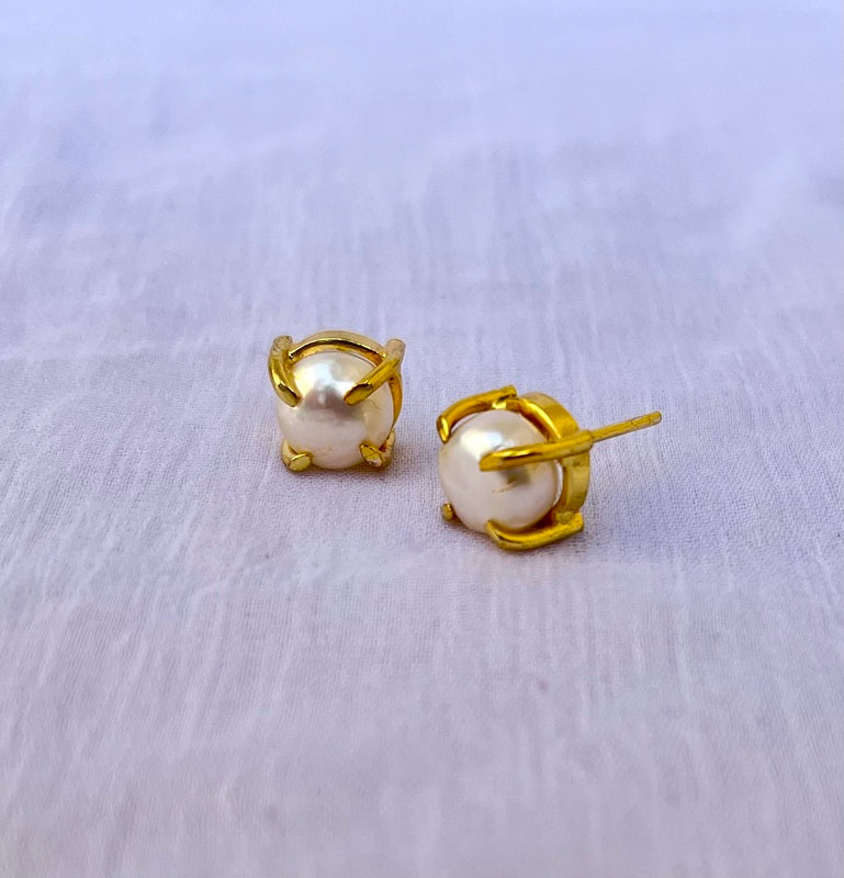 Crescent Clasp Pearl Studs