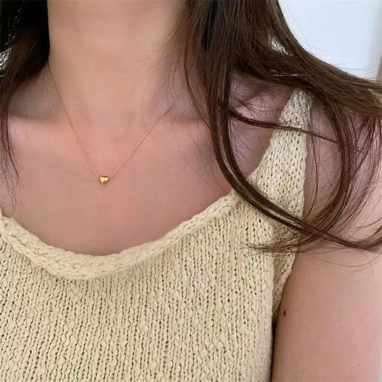 Golden Puff Heart Chain